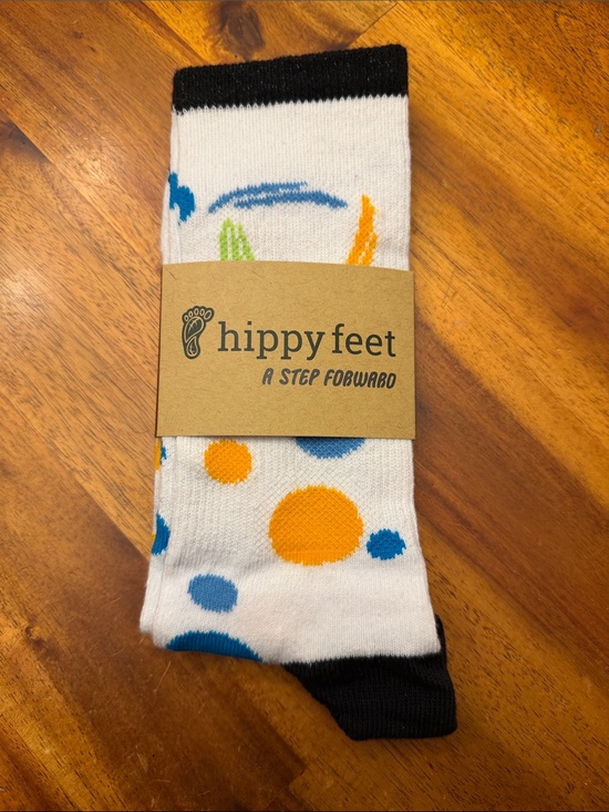 Hippy Feet Other - Hippy Feet Men's White Crew Socks with Blue & Orange Dot Design
